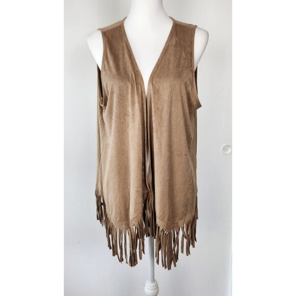 Naif Women's Faux Suede Western Style Open Front Fringe Vest, Large, Cowgirl - Picture 9 of 11